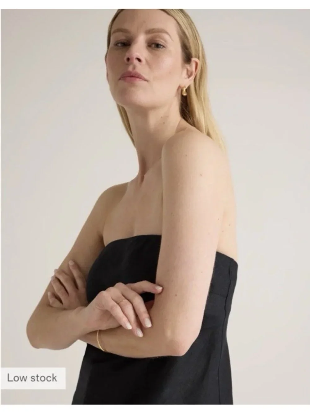 Quince Womens European Linen Strapless Top Smocked Back Pull On Black Size L